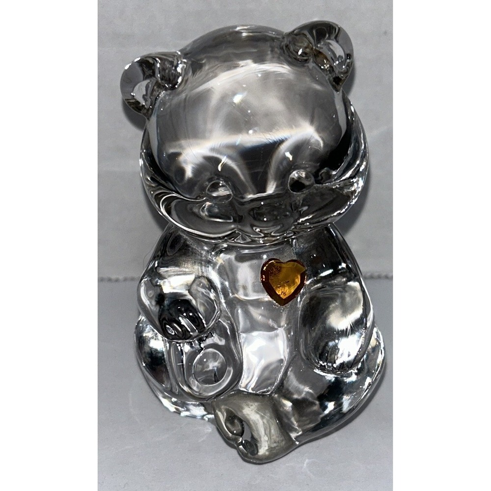 Fenton November Birthday Bear Topaz Zircon Heart Glass Paperweight Vintage